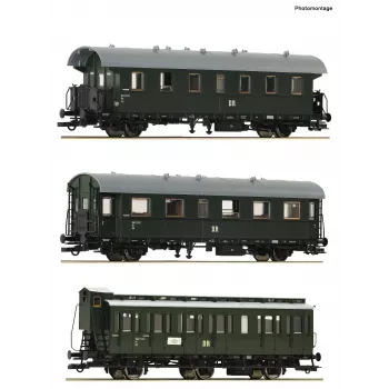 Roco 6200131 H0 DR piepilsētas līnijas vilciena komplekts 2: 2x 2. klases pasažieru vagoni Bip un 1x 2. klases kupejas vagons B3
