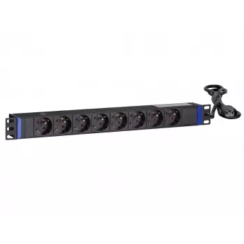 DSIT 19 collu 8 kontaktligzdu rackmontējams PDU ar C14 kontaktdakšu un zemējuma tapu (DS-8PDU-C14-PE)