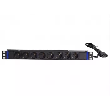DSIT 19 collu 8 kontaktligzdu rackmontējams PDU ar C14 kontaktdakšu un zemējuma tapu (DS-8PDU-C14-PE)