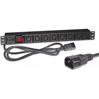 Wirewin NVL8 USV versija 19 collu 1U statīva PDU, 8x IEC C13 kontaktligzdas, IEC C14 ieeja, 10A, 2300W, melna