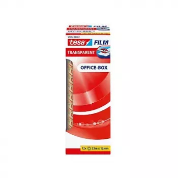Tesa 57402 biroja kastes caurspīdīga iepakojuma lente, 33 m x 12 mm, 12 ruļļi