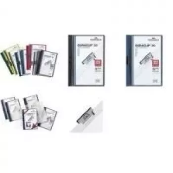 DURABLE DURACLIP ORIGINAL 30 A4 dokumentu mape ar klipsi, caurspīdīgs priekšējais vāks, balts aizmugurējais vāks, metāla klipsis, 5 gab. iepakojums (2227-02)