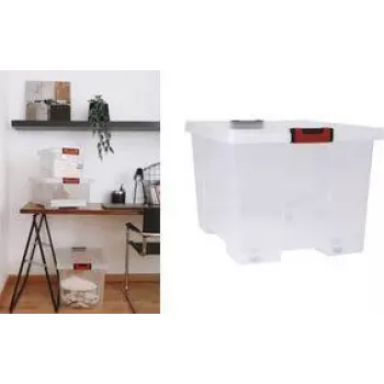 EDA CLiPSTOCK 75L uzglabāšanas kaste ar riteņiem, vāku, mīkstiem rokturiem, melna/sarkana 010439
