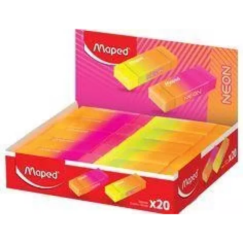 Maped NEON plastmasas dzēšgumijas displejs, 20 gabali, neona oranža un neona rozā, mazputekļu, bez ftalātiem, bez PVC 121901