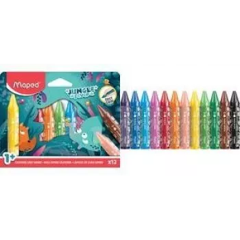 Maped Jungle Fever Jumbo trīsstūrveida vaska krītiņi, 12 dažādās krāsās, dzīvnieku motīvi, kartona kārba, no 1 gada