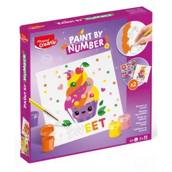 Maped Creativ Gleznošana pēc numuriem komplekts Kawaii Food Sweet - 2 iepriekš apdrukātas gleznas, 10 akrila krāsas, ota, no 7 gadu vecuma 907088