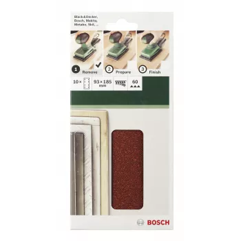 Bosch 2609256A80 āķa un cilpas slīpēšanas loksnes, 185 x 93 mm, graudainība 40, 10 gab.