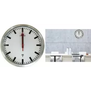 UNILUX STATION Radiovadāmais sienas pulkstenis, 350 mm, sudraba stacijas stils, melnas leņķveida rādītājas 400124567
