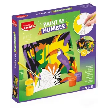 Maped Creativ krāsošanas pēc numuriem komplekts - Papagailis un tauriņš, 2 dizaini, 10 akrila krāsas, no 7 gadu vecuma 907085