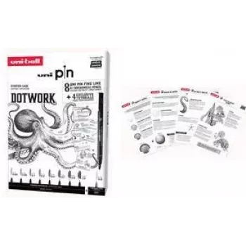 uni-ball DOTWORK iesācēju komplekts uni pin, 9 daļu futrālis ar 8 finelineriem un 1 Shalaku S mehānisko zīmuli (CF PIN/8 005)