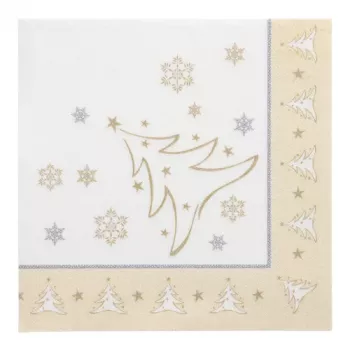 PAPSTAR X-Mas Elegance zelta Ziemassvētku motīva salvetes, papīra, 4 kārtu, 1/4 locījuma, 400 x 400 mm, 1 gabals (87104)