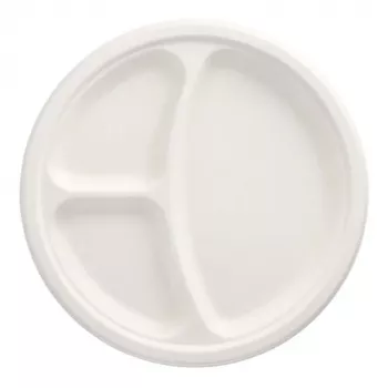 PAPSTAR pure cukurniedru šķīvis, apaļš, 260 mm, 3 nodalījumi, kompostējams, mikroviļņu krāsnī izmantojams, 1 gabals 89739
