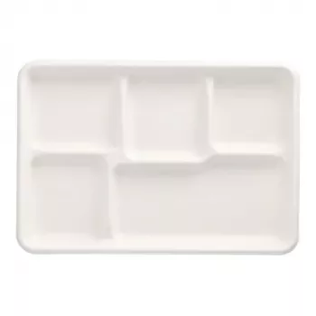 PAPSTAR cukurniedru ēdienkartes paplāte pure, 5 nodalījumi, balta, kompostējama, 1 gabals (89881)