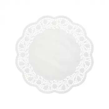PAPSTAR apaļš kūku paliktnis, 360 mm diametrs, balts reljefains mežģīņu papīrs, 40 g/m², 1 gabals (12265)