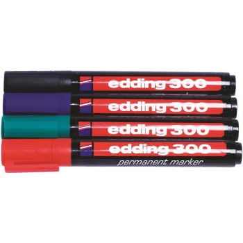 Edding 300-E4 marķieru komplekts, 4 gab., melns/zils/zaļš/sarkans 4-300-4