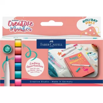 Faber-Castell Goldfaber Creative marķieru komplekts, 6 dažādas krāsas, Holiday Vibes izdevums, uz ūdens bāzes, ar otas uzgalis 161013