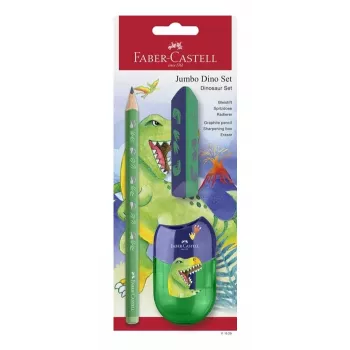 Faber-Castell Dino Jumbo rakstīšanas komplekts, zaļš, 3 zīmuļi, 3 mm serde, ergonomisks trīsstūrveida, pret lūšanu izturīgs, no 3 gadu vecuma 111529