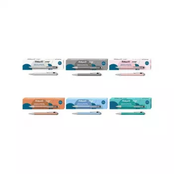 Pelikan Snap Metallic lodīšu pildspalva, sudraba pērļu spīduma alumīnija korpuss, zils tinti, vidēja 400208064