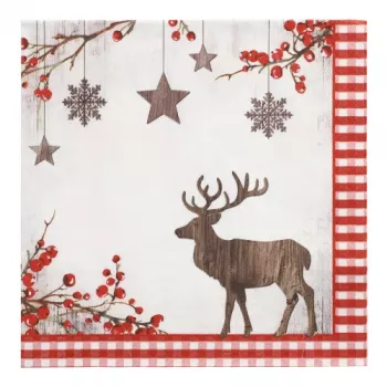 PAPSTAR Ziemassvētku motīva salvetes X-mas Deer 400 x 400 mm, apdrukātas, 1/4 locījums, 3 kārtas - 1 gabals (37222)