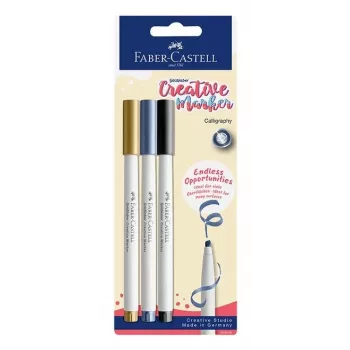 Faber-Castell Goldfaber Creative marķieru komplekts, 3 gab., uz ūdens bāzes, ar otas uzgali, dažādas krāsas (melna, pelēka, balta), blisteriepakojums 160905