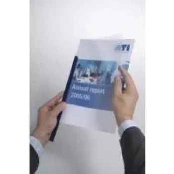 DURABLE A4 skavu iesiešanas sloksnes, 100 lapu ietilpība, caurspīdīgs PP, 50 gab. iepakojums 293919
