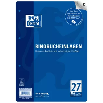 Oxford A4 lineāls papīrs, Lineatur 27, 50 loksnes, 4 caurumu perforācija, 80 g/m² 400131582