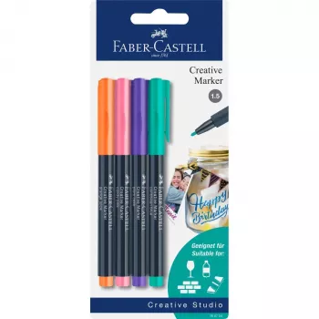 Faber-Castell Creative marķieru komplekts, 4 gab., uz ūdens bāzes, bez smaržas, nenotraipās, dažādās krāsās 160704