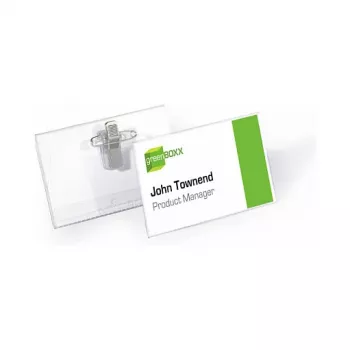 DURABLE vārda kartītes turētājs 90x54 mm ar kombinēto klipsi, caurspīdīgs, 5 gab. (861019)