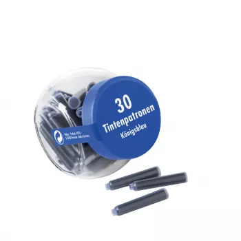 Pelikan 4001 Standard International Short tintes kārtridži, karaliski zila, dzēšama un mazgājama, 30 kārtridži stikla burkā 300003745