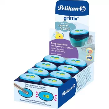 Pelikan griffix dubultais zīmuļu asināmais ar konteineru, zils, standarta un resnajiem zīmuļiem 300008247