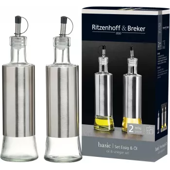 Ritzenhoff & Breker BASIC etiķa un eļļas pudeļu komplekts, stikls ar nerūsējošā tērauda apvalku, 250 ml, 2 gab.