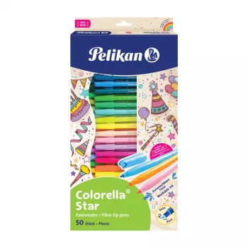 Pelikan Colorella Star C302/50 flomāsteru komplekts, 50 dažādas krāsas, uz ūdens bāzes veidojoša mazgājama tinte, ventilēti vāciņi 825092