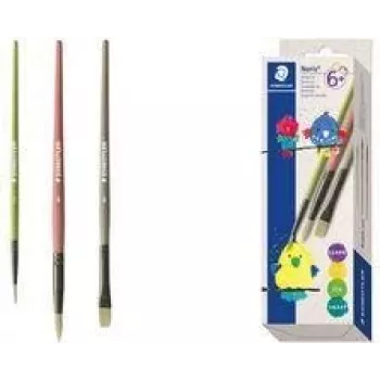 STAEDTLER Noris sintētisko otu komplekts, 3 gab., dažādās krāsās, rokturi no pārstrādātas plastmasas, metāla uzmavas (989R-S BK3)