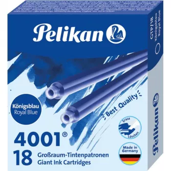 Pelikan 4001 GTP/18 Karaliskā zilā standarta lielas ietilpības tintes kārtridži, 18 gab. iepakojums 300735