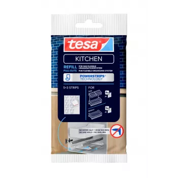tesa KITCHEN Powerstrips papildinājumu komplekts virtuves skapju izvelkamajām sistēmām – 15 līmlentes, baltas (70064-00000-00)