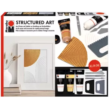 Marabu STRUCTURED ART akrila struktūras pastas komplekts, 3 x 100 ml, balts, uz ūdens bāzes, krēmīgi pastveida, matēts apdare 1202000000088
