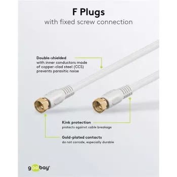 Wentronic Goobay SAT savienojuma kabelis, 100% ekranēts, zeltīts, balts, 7,5 m - F-kontakts uz F-kontaktu (67294)