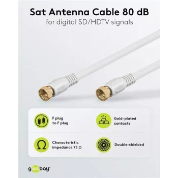 Wentronic Goobay SAT savienojuma kabelis, 100% ekranēts, zeltīts, balts, 7,5 m - F-kontakts uz F-kontaktu (67294)