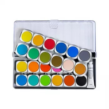 Faber-Castell Eberhard Faber Winner necaurspīdīgo akvareļu krāsu komplekts, 24 spilgtas krāsas, caurspīdīgs noņemams vāks, kas kalpo arī kā maisīšanas palete 578324