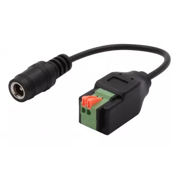 EXSYS DC ligzdas 5,5x2,1mm uz 2 kontaktu spaiļu bloka adaptera kabelis ar spiedpogu, 15cm EX-49141
