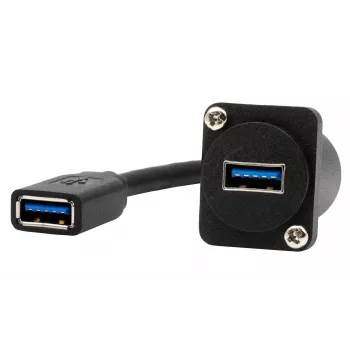 EXSYS EX-49165 D-Type panelī montējams USB-A mātīte uz mātīte kabeļa adapteris, USB 3.2 Gen 1, 20 cm