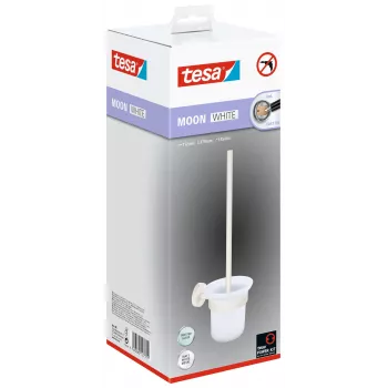 tesa MOON WHITE Tualetes birstes un turētāja komplekts, pašlīmējošs, metāls, matēti balts 40571-00000-00
