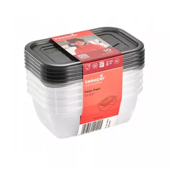 keeeper fredo fresh Pārtikas uzglabāšanas trauku komplekts, 5x 0,5 L, Taisnstūra, Caurspīdīgi ar pelēkiem vākiem 3067282700000