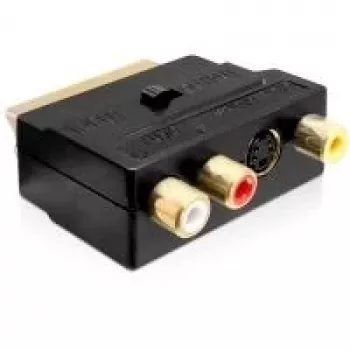 Wentronic Goobay SCART adapteris, SCART tēviņš uz 3 RCA mātiņām + 4 kontaktu Mini-DIN mātiņu, melns 50499