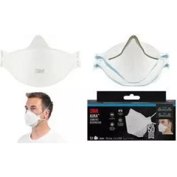 3M Aura 9320+ FFP2 respirators bez izelpas vārsta, 3 paneļu plakanā salokāmā maska, balta, 1 iepakojums 9320-5