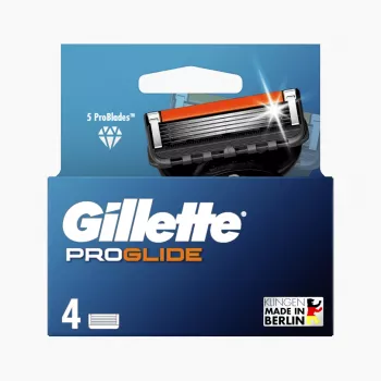 Gillette ProGlide vīriešu skuvekļa nomaināmās kasetes, 4 kasetes, 5 pretberzes asmeņi + precīzais trimeris, Lubrastrip, der Fusion5 rokturiem 8001090456366