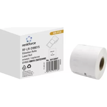 Renkforce RF-6027794 saderīgs DYMO 99015 papīra etiķešu rullis, 70 x 54 mm, balts, pastāvīga līme, 320 etiķetes