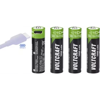 Voltcraft VC-AA1300USB USB-C uzlādējamas Li-Ion AA baterijas 1300 mAh 1,5 V, 4 gab.