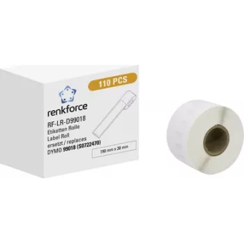 Renkforce RF-6027840 etiķešu rullis, saderīgs ar DYMO 99018, 190 x 38 mm, papīrs, balts, 110 etiķetes, pastāvīga līme