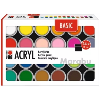 Marabu akrila krāsu komplekts BASIC, 24 x 18 ml, augsta pigmentācija, ļoti augsta gaismas noturība 1210000000215